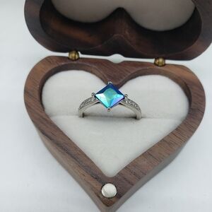 Blue Opal Rhinestone Accent Silver Ring by Charmed Aroma - Size 7